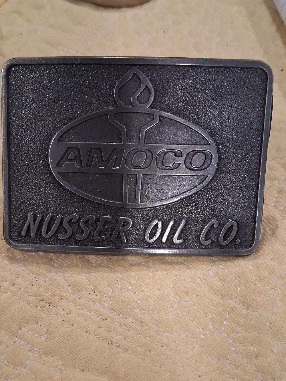 AMOCO Black Metal Belt Buckle with AMOCO Torch Logo Read Description